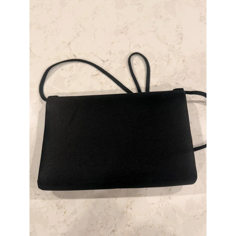 Vintage La Regale Black Satin Beaded Evening Clutch Crossbody‎ Bag Formal Glam